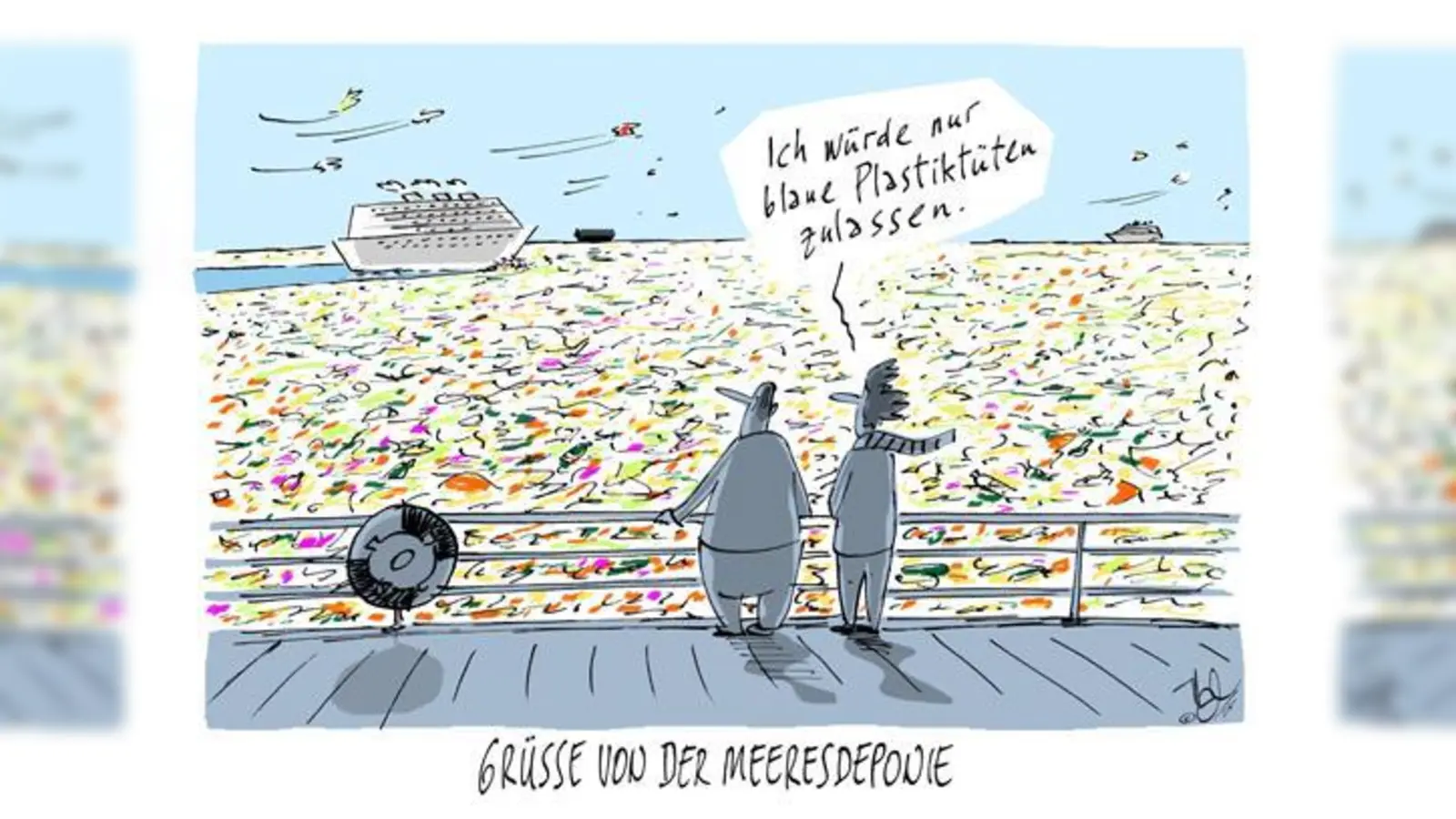 Das ÖBZ zeigt Karikaturen, die sich mit Klimawandel und Konsumverhalten beschäftigen.  (Foto: VA)