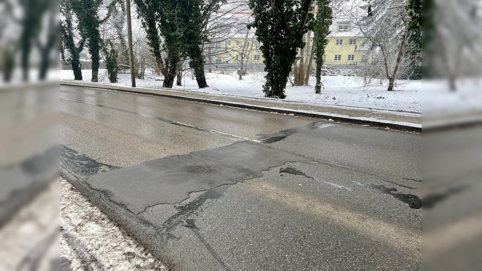 Zwischen der Vesaliusstraße und der Allacher Straße präsentiert sich die Eversbuschstraße als Flickwerk. (Foto: bb)