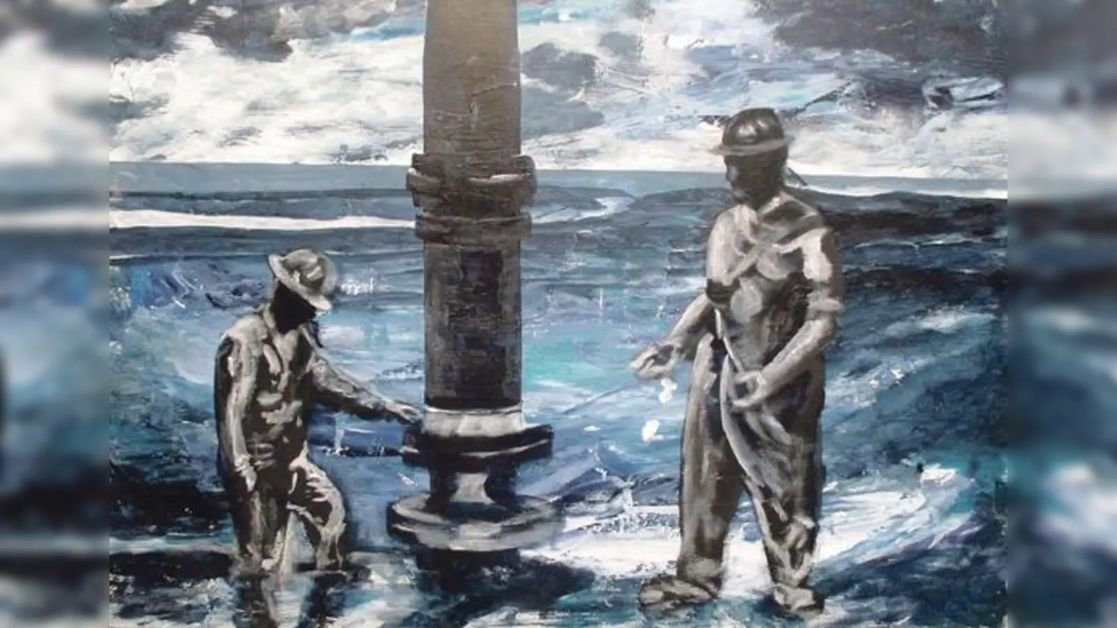 Nicht nur Kohle und Stahl, auch Ölbohrungen bringt der Künstler auf die Leinwand.	 (Foto: Wolfgang Lippstreu)