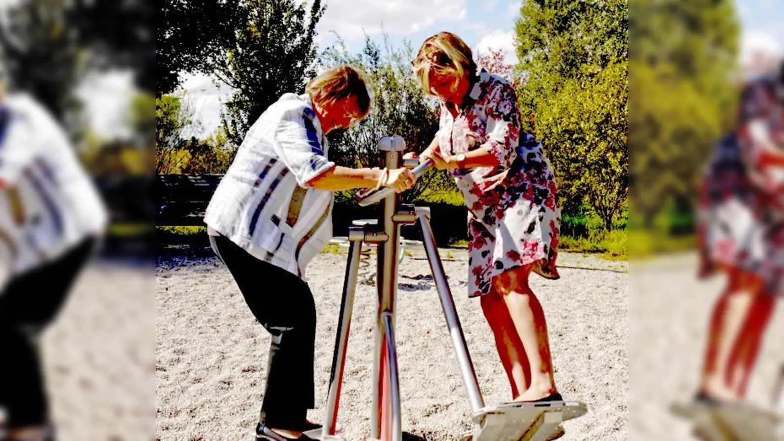 Hatten den Schwung raus: Die Gemeinderätinnen Waltraud Rensch (l.) und Dr. Christine Helming beim Austesten der neuen Geräte. 	 (Foto: Kohnke)