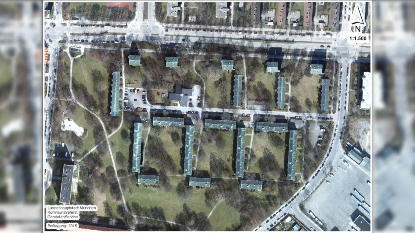 So sieht die &amp;quot;Alte Heimat&amp;quot; von oben aus. Die gesamte Siedlung wird beginnend mit diesem Jahr Stück für Stück saniert. (Foto: Luftbildstelle des Kommunalreferats)