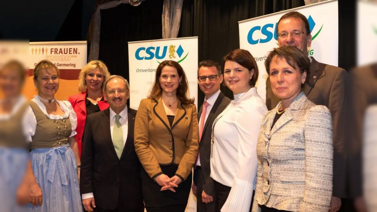 Beim Neujahrsempfang der CSU von links: Bezirksrätin Gaby Off-Nesselhauf, Manuela Kreuzmair, Reinhold Bocklet, MdL, Susanne Hornberger, Oliver Simon, Katrin Staffler, MdB, OB Andreas Haas, Martina Drechsler, stv. Landrätin (Foto: CSU Germering)