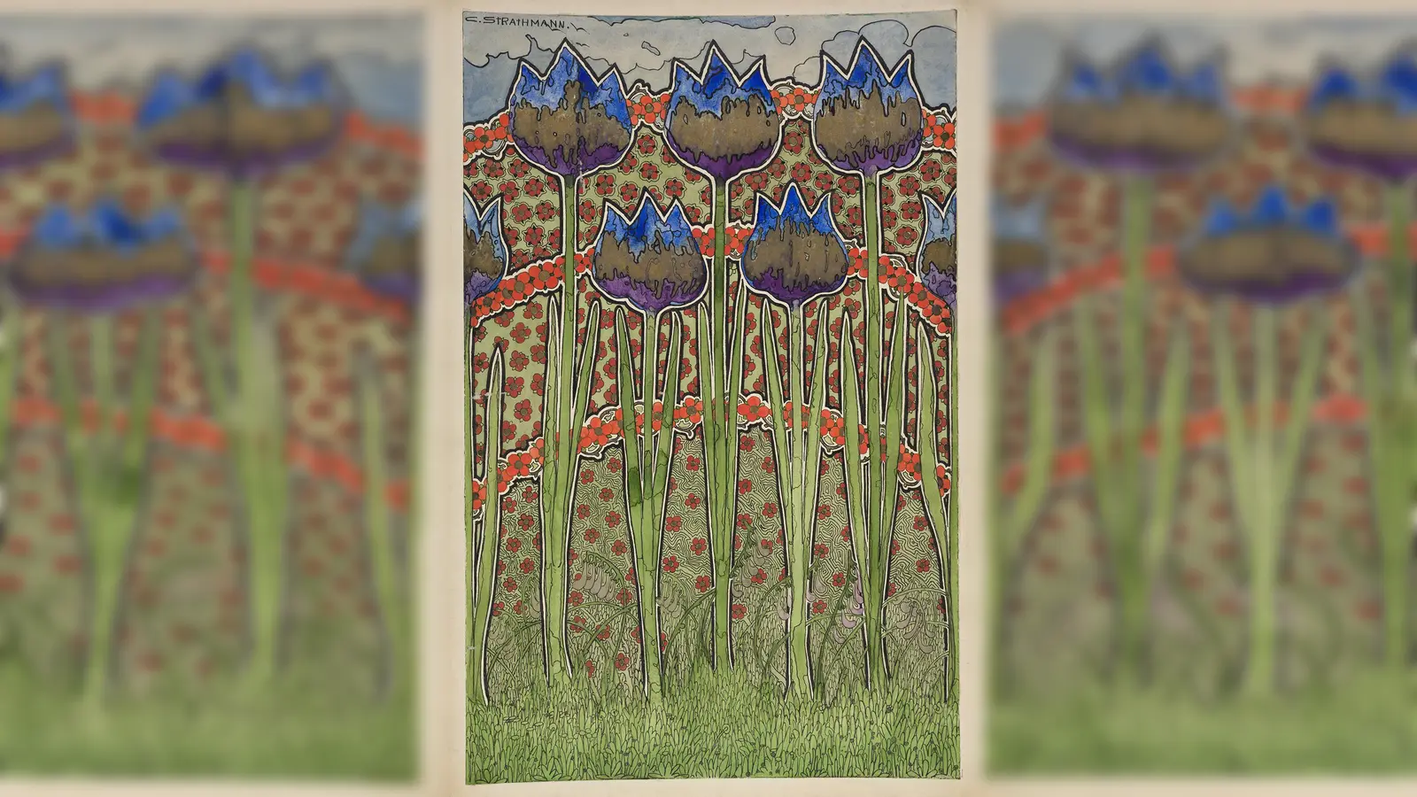 Carl Strathmann, floraler Musterentwurf, um 1910, Aquarell und Tusche. (Foto: © Münchner Stadtmuseum)