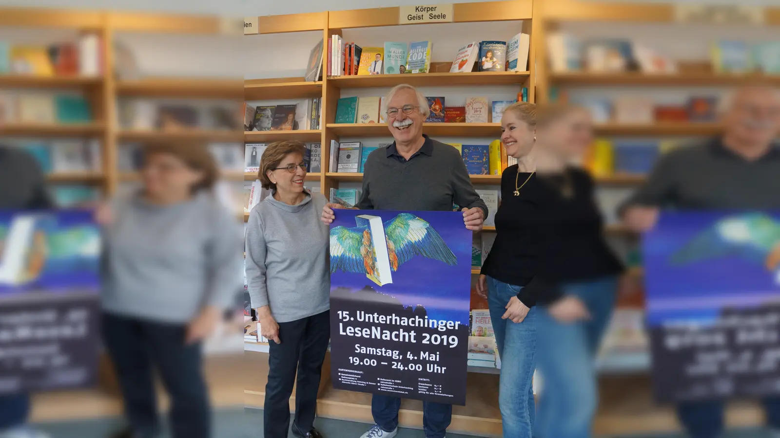 Freuen sich auf viele Besucher bei der 15. Unterhachinger Lesenacht: Dr. Christine Helming, Dr. Gerhard Helming und Dr. Ursula Maier-Eichhorn (v. l.) (Foto: hw)
