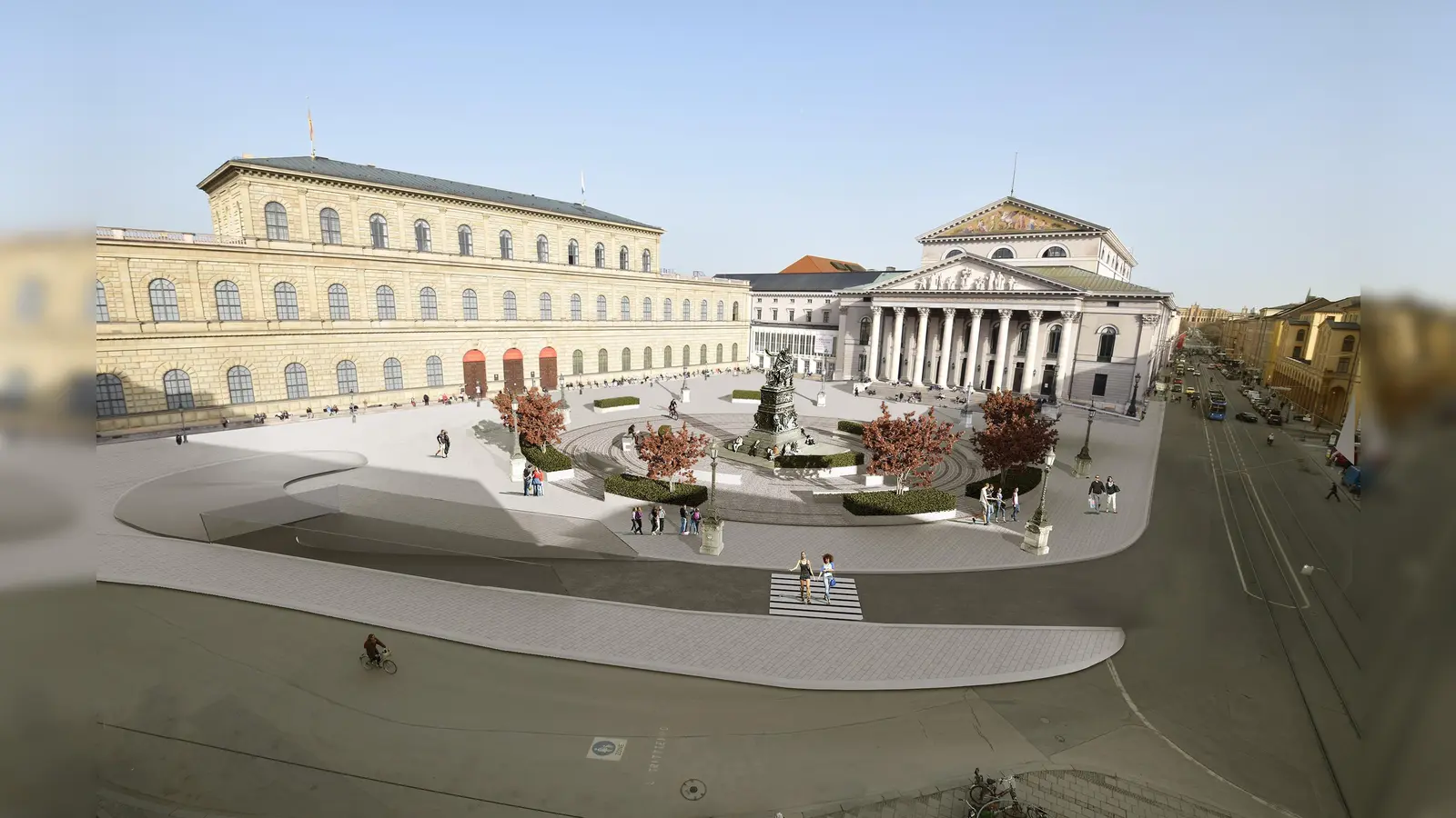 So könnte er bald aussehen - der begrünte und neu gestaltete Max-Joseph-Platz an der Staatsoper.  (Grafik: Fa. Radmer)