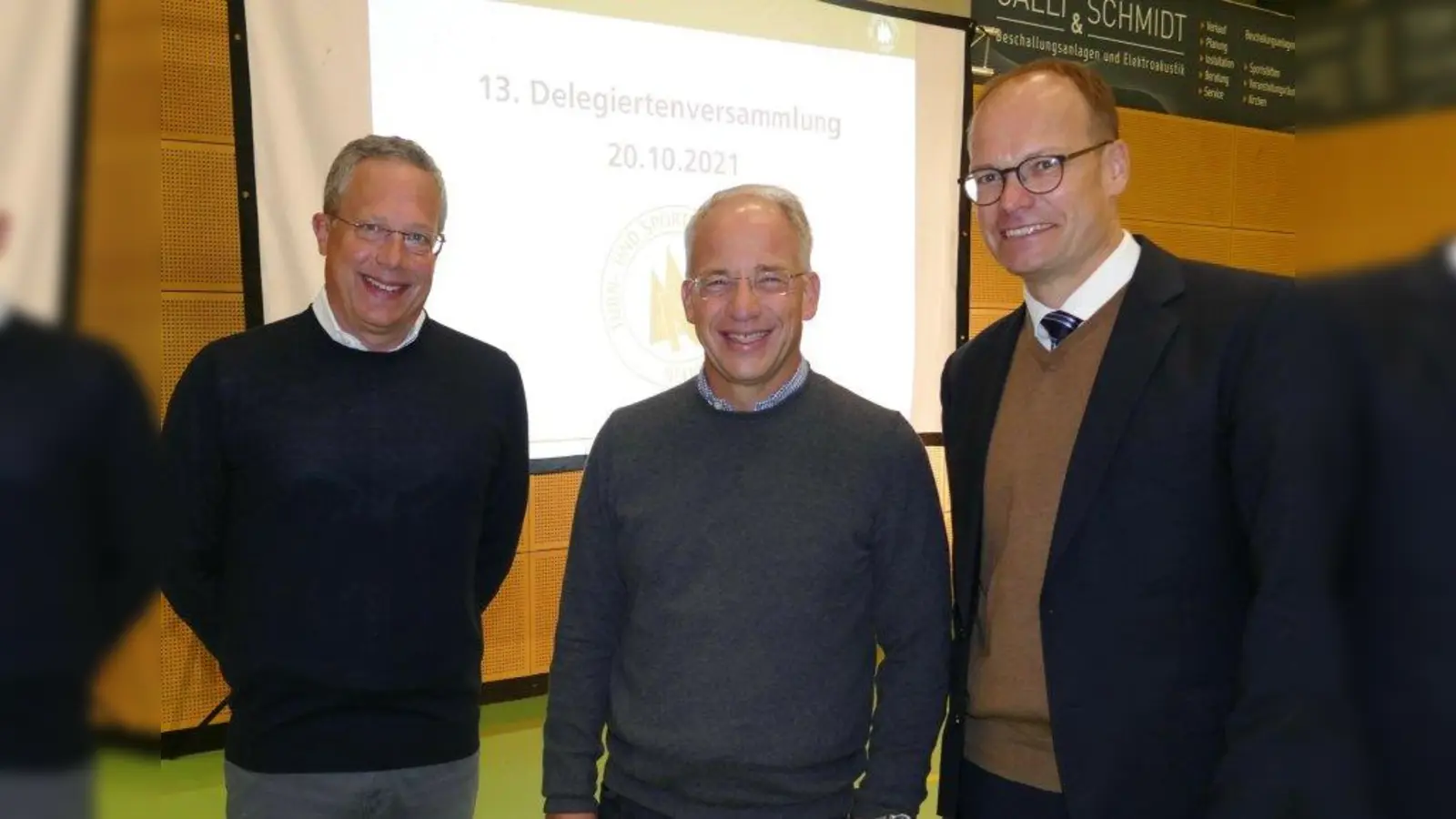 Einstimmig wiedergewählt wurden bei der Delegiertenversammlung des TSV Neuried die Vorstände Volker Levering, Klaus Rottmann und Oliver Schulze Nahrup. (Foto: Peter Kellner/TSV Neuried)