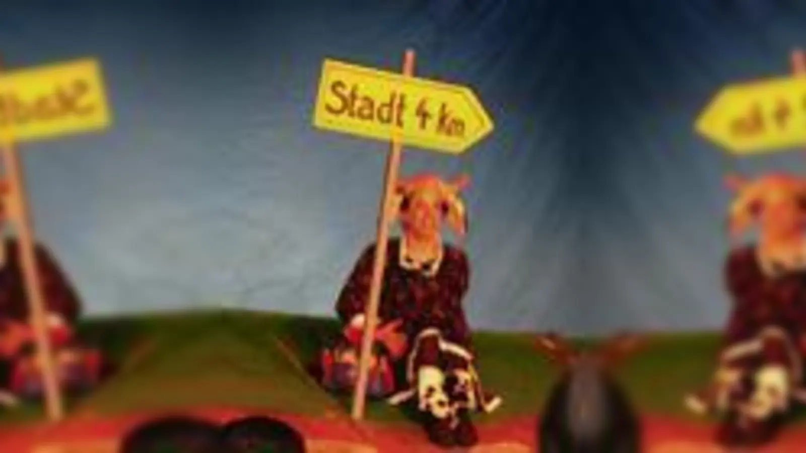 Die Kuh (Julia Schmidt) auf dem Weg in die Stadt.  (F.: aha)