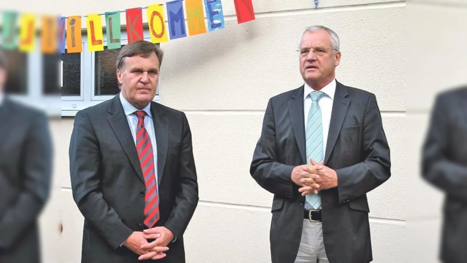 Die Bürgermeister Rudolf Heiler und Walter Brilmayer hielten Reden zur Eröffnung des Waldhorts.	 (Foto: VA)