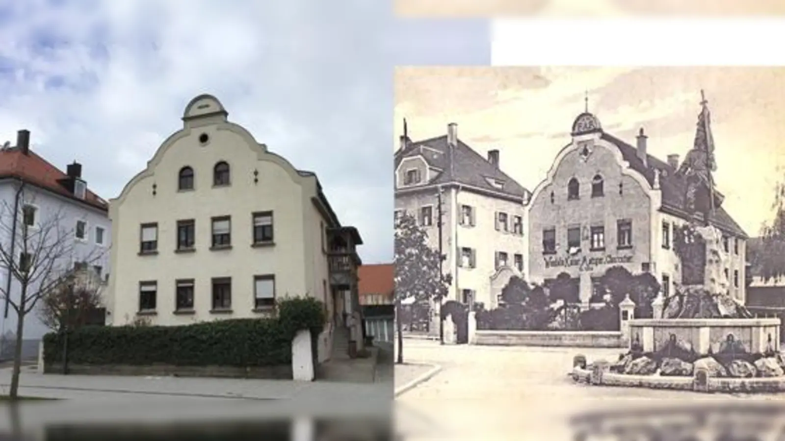 Metzgerbetrieb im Neurenaissance-Stil: Das Bürgerhaus in der Pelkovenstraße 55 wurde 1985 erbaut und war gut hundert Jahre ein Metzgerbetrieb. Foto rechts: Moosach im Wandel der Zeit: So sieht das Haus heute aus.  (Foto: GS Laturell/Mooseder/Daniel Mielcarek)
