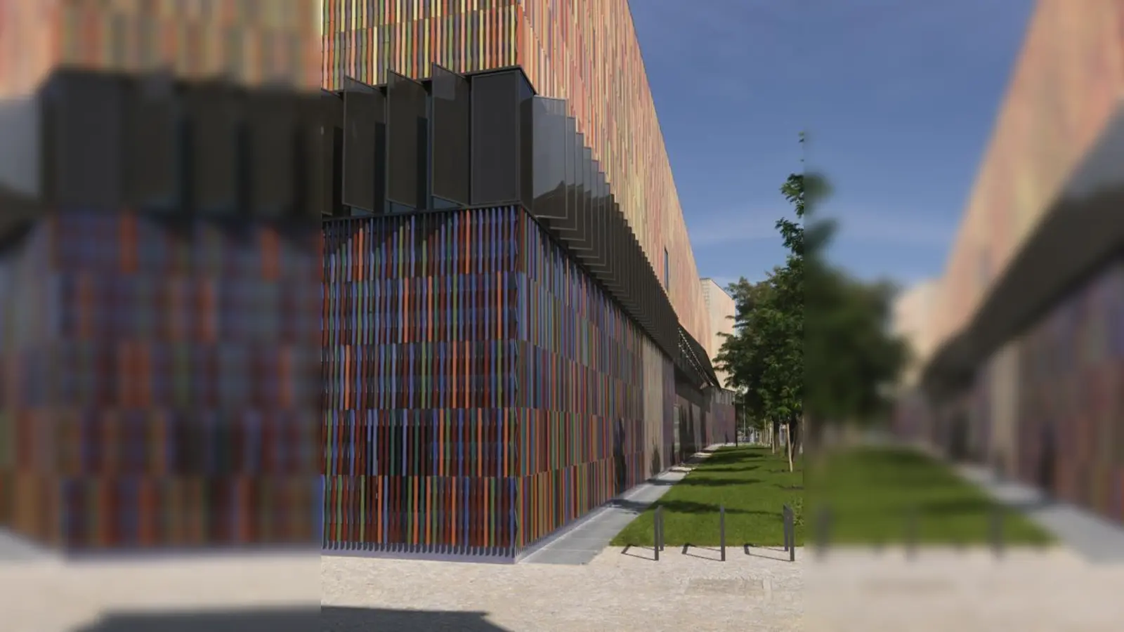 Auch von außen ein Kunstwerk: 36.000 bunte Keramikstäbchen verzieren die Fassade des Museums Brandhorst.  (Foto: HAYDAR KOYUPINAR, 2008 | © MUSEUM BRANDHORST)