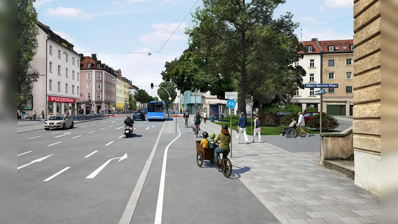So soll die Boschetsrieder Straße ab Mitte 2028 aussehen. (Foto: winhard 3D)