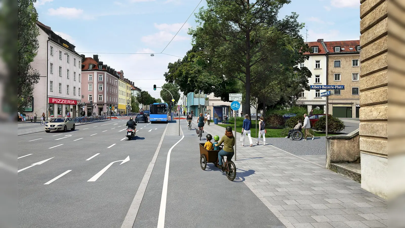 So soll die Boschetsrieder Straße ab Mitte 2028 aussehen. (Foto: winhard 3D)