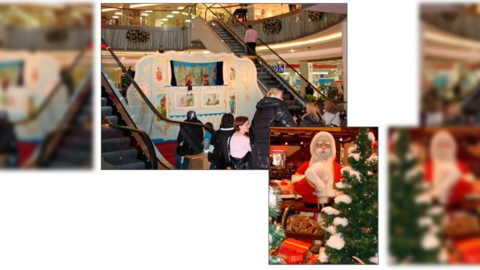 Auf der Weihnachtsbühne (o.) im mira gibt es verschiedene Aktionen im Advent. Donnerstags kommt der Nikolaus und verteilt Leckerein (r.)	 (Fotos: db)