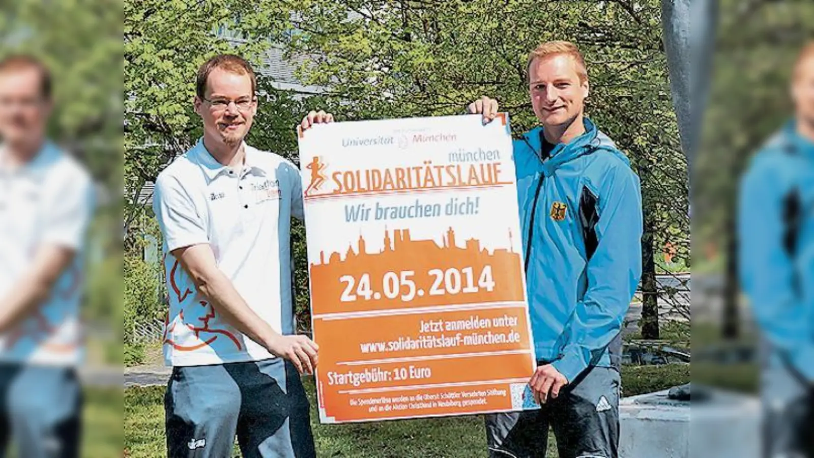 Leutnant Alexander Jung und Leutnant Matthias Marten (v. l.) rühren die Werbetrommel für den Solidaritätslauf der Bundeswehr-Uni Neubiberg. 	 (Foto: hw)