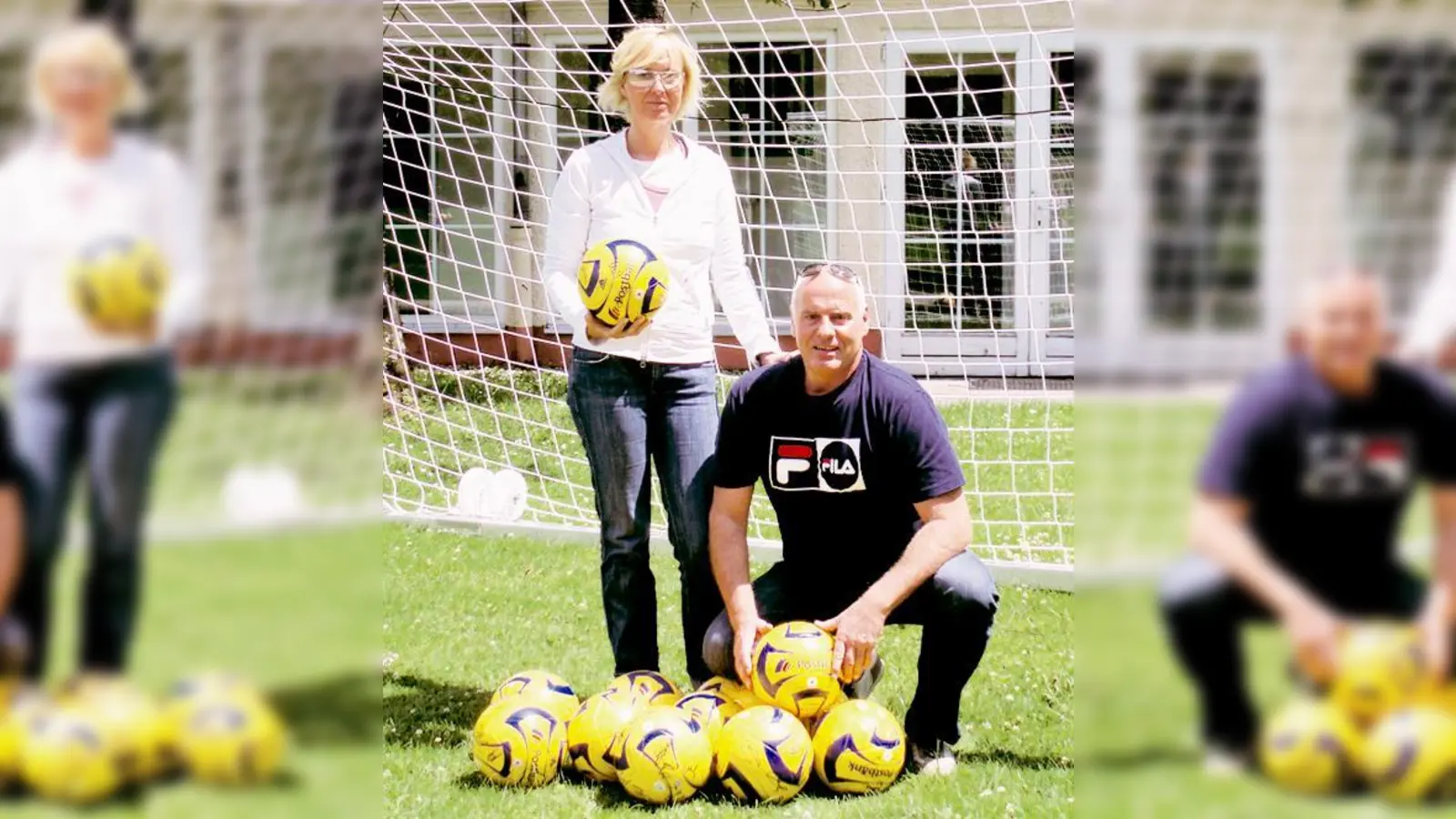 Antje Kaiser und Klaus Heun von »Grünwald hilft« laden zum Fußball-Cup ein.    (Foto: Woschée)