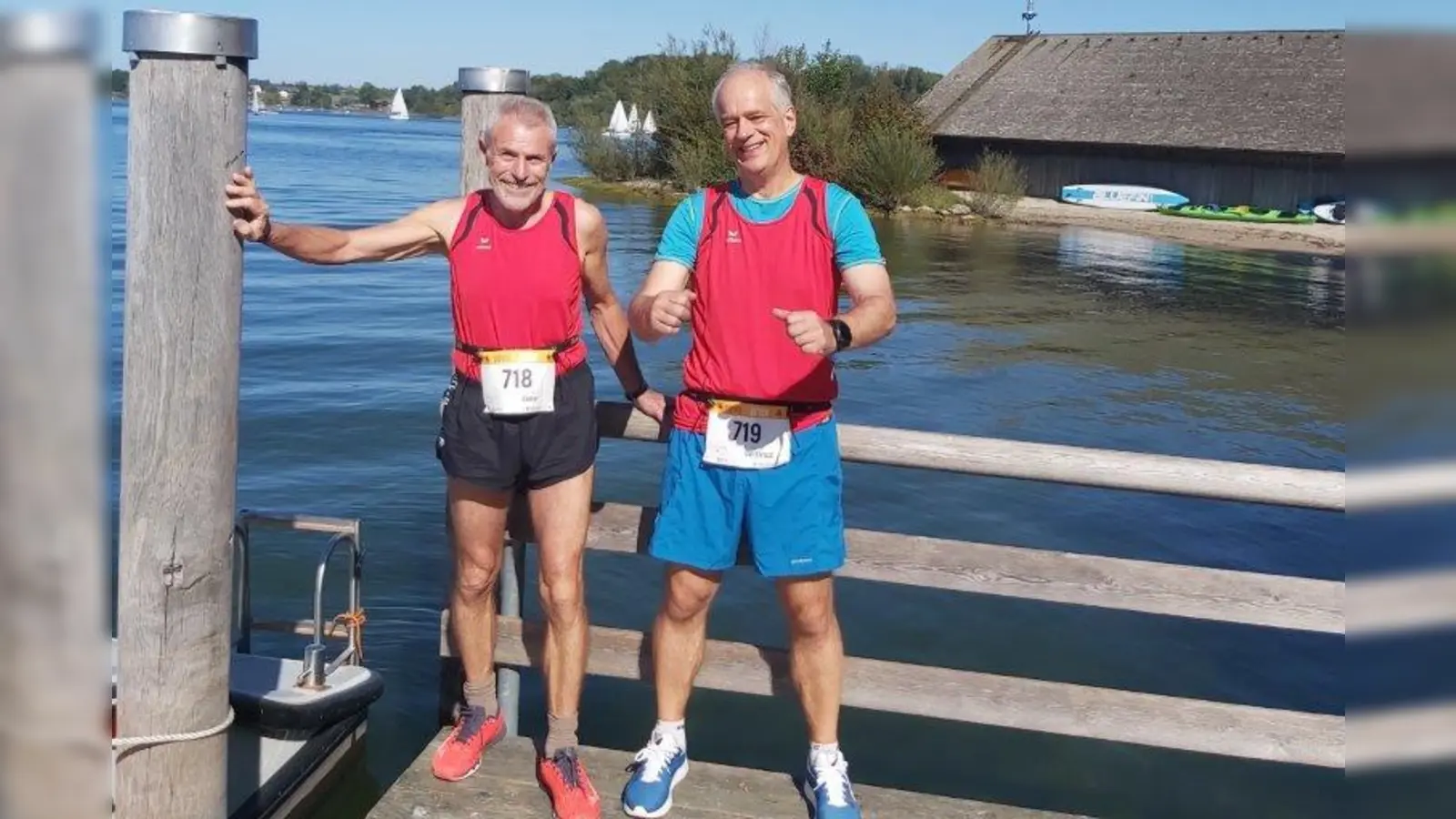 Am Chiemsee wurde dieses Foto mit den ESV-Teilnehmern Dieter und Gottfried am Halbmarathon 2021 aufgenommen (Foto: ESV)
