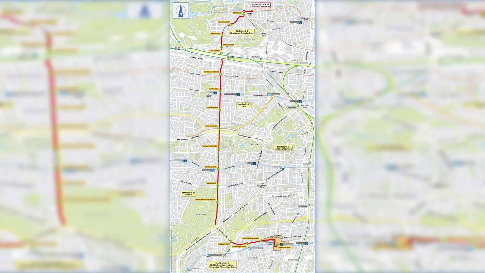 Die 8,3 Kilometern lange Strecke der Tram Westtangente. (Foto: Münchner Verkehrsgesellschaft)