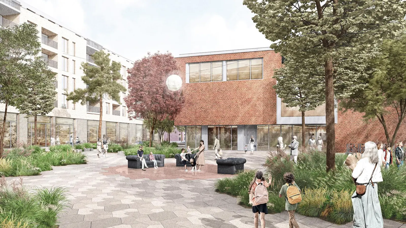 Die Visualisierung zeigt, wie der Maria-Nindl-Platz einmal aussehen soll. (Foto: © TERRA.NOVA Landschaftsarchitektur)