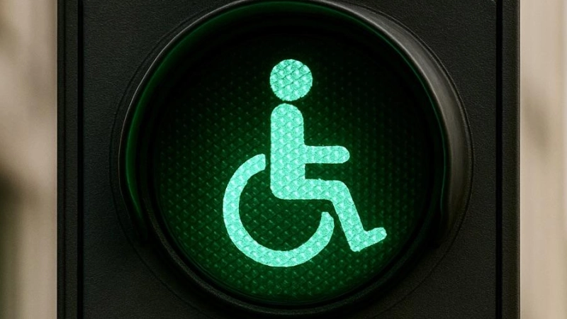 Nach BA-Willen soll das Ampelmännchen im Rollstuhl dauerhaft im Zentrum von Pasing zu sehen sein.  (Foto: Ulrike Seiffert)