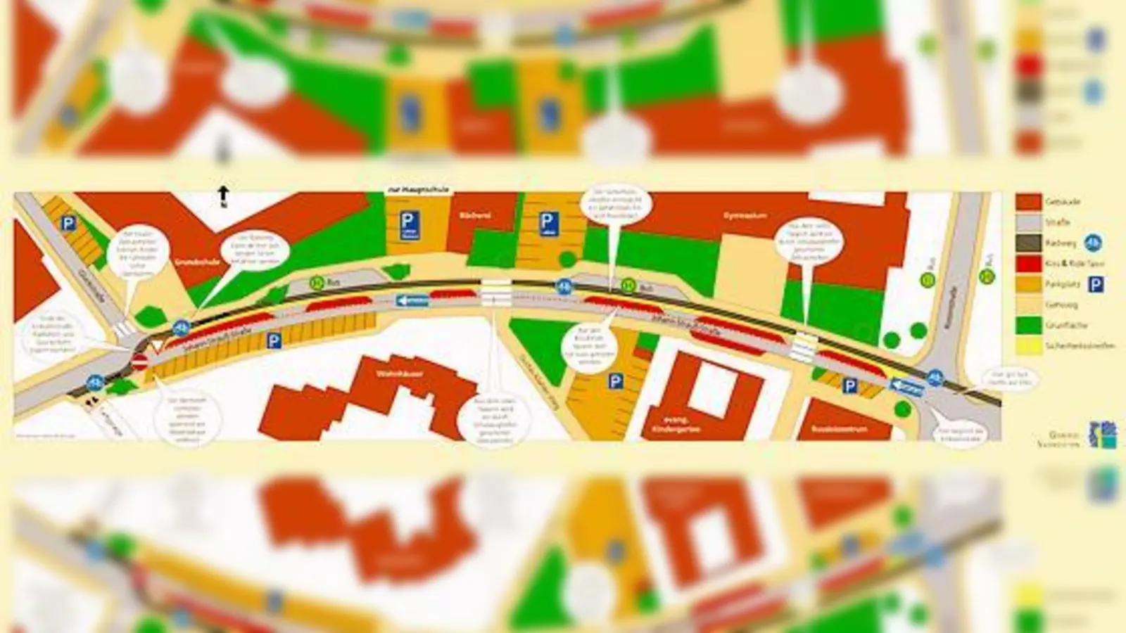 So sehen die künftigen Änderungen in der Johann-Strauß-Straße aus, für die Markierungsarbeiten muss die Gemeinde 22.000 Euro zahlen.  (Foto: Gemeinde Vaterstetten)