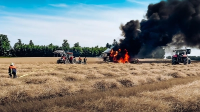 Die Feuerwehrler verhinderten die Ausbreitung des Feuers auf das umliegende Feld. (Foto: KBI Dachau)