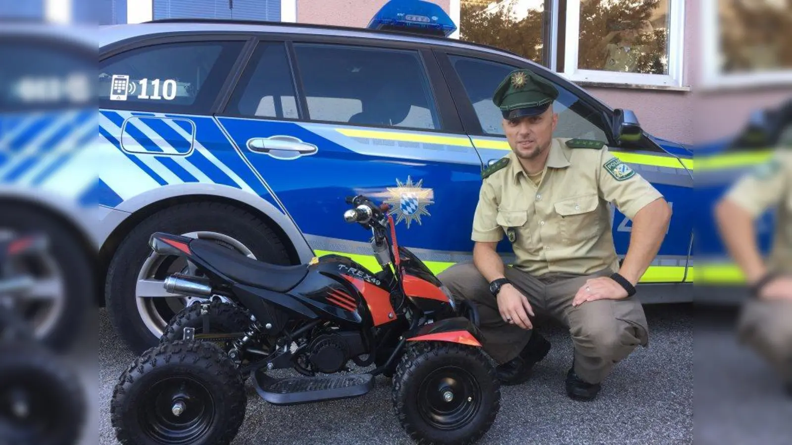 Polizeihauptmeister Markus Brummer und der „T-Rex”. (Foto: PI 15)