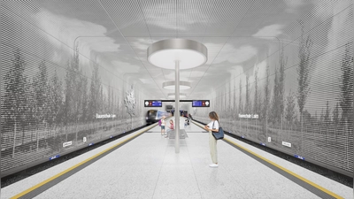 So wird der neue U-Bahnhof „Baumschule Laim“ aussehen, der nach Plänen des Büros Allmann/Wappner gestaltet wird. (Foto: Baureferat LHM/allmannwappner)