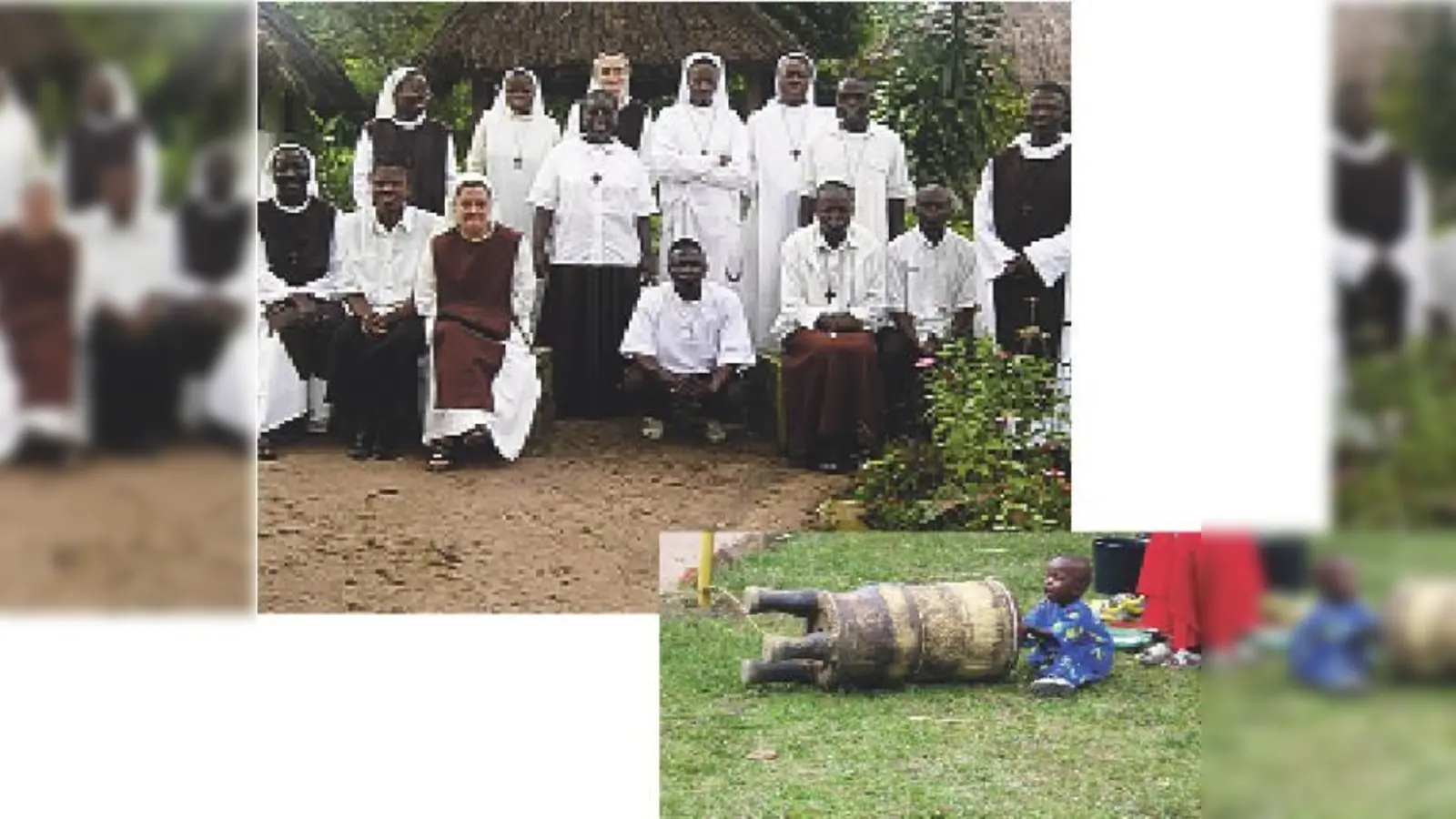 Schwester Eva-Maria (Foto ganz oben, 4. v. li.) im Kreise ihrer Kollegen vom Krankenhaus in Kabinda. Getrommelt wird am Sonntag auch in Pliening am Afrikatag. 	 (Foto: Privat)