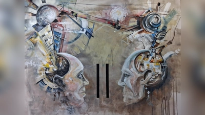 Mit den Gefahren moderner digitaler Technologien setzen sich die Gemälde von Alex Höchstetter auseinander. Dieses Werk trägt den Titel „connected?” (Foto: Alex  Höchstetter )