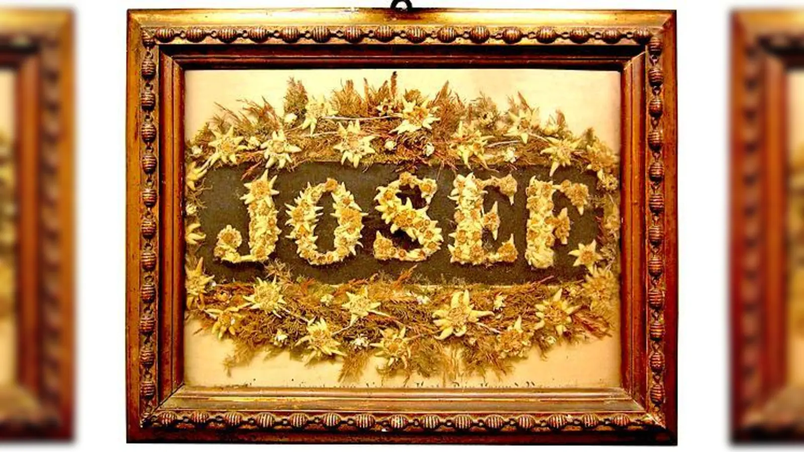 Der Name Josef in einem Edelweißbild, das als Namenstagsgeschenk gefertigt wurde.	 (Foto: Inge Weid, Bruckhof)