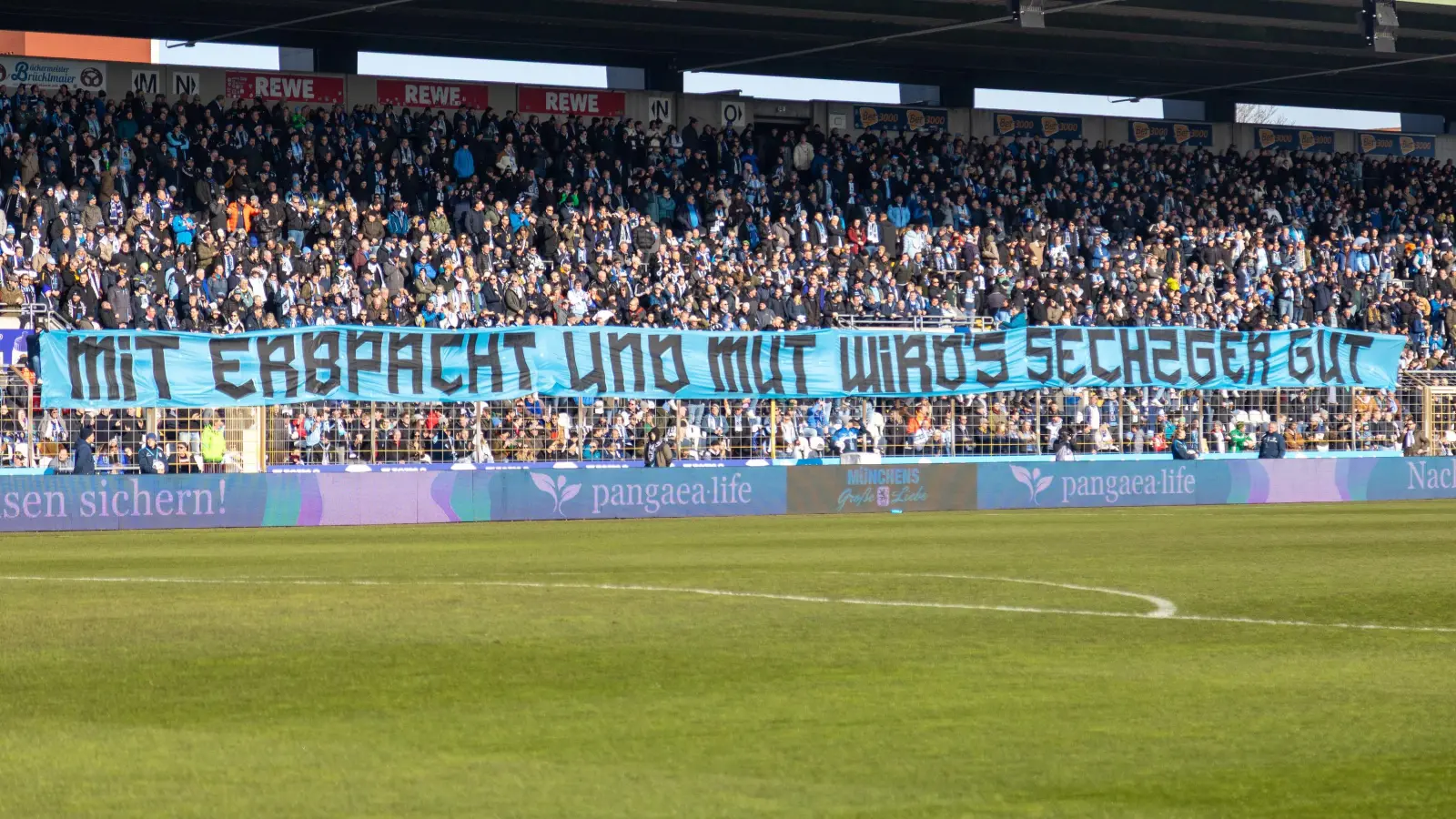 Hoffnung auf den Rängen: „Mit Erbpacht und Mut wird‘s Sechzger gut“. (Foto: Anne Wild)