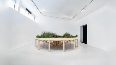 Der "Moorsee" aus Holz, Stahlseilen, Seilspanner, Teichfolie, Pflanzen und Erde aus Bad Feilnbach. (Foto: Patrik Graf)