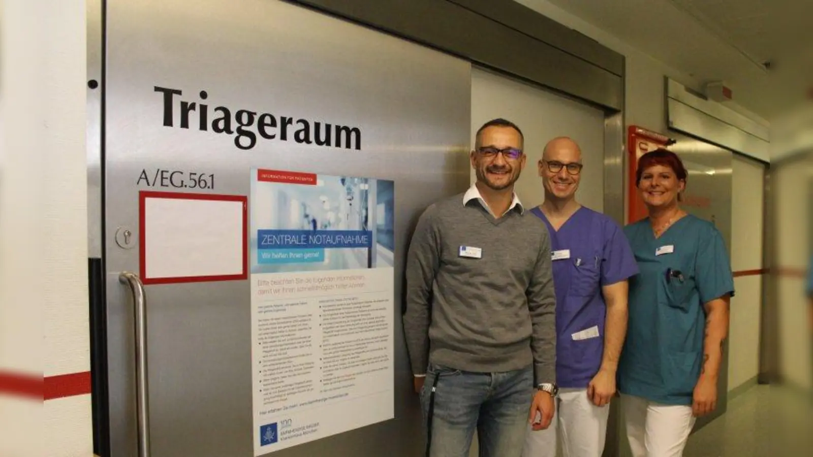 Starkes Team (von links): Pflegedienstleiter Mathias Lader, Dr. Philipp Groha, ärztlicher Leiter der Notaufnahme, und Melanie Hauth, Stationsleiterin der Notaufnahme und der Aufnahmestation im Krankenhaus Barmherzige Brüder. (Foto: sb)