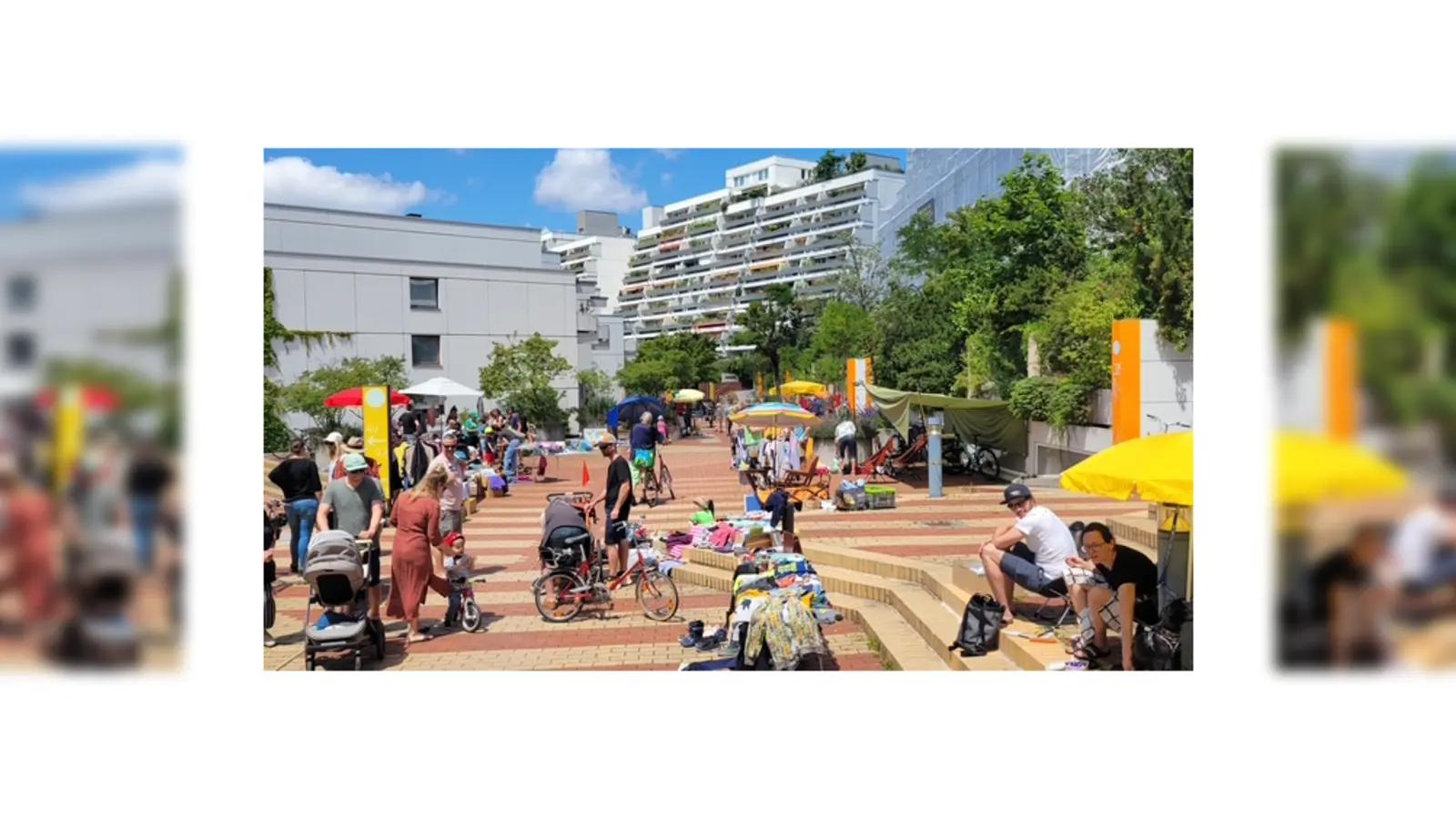 Am 17. Mai findet im Olympiadorf wieder der Hofflohmarkt statt – auch eine gute Gelegenheit, die völlig autofreie Dorfanlage kennenzulernen.  (Foto: Eva Willkomm )