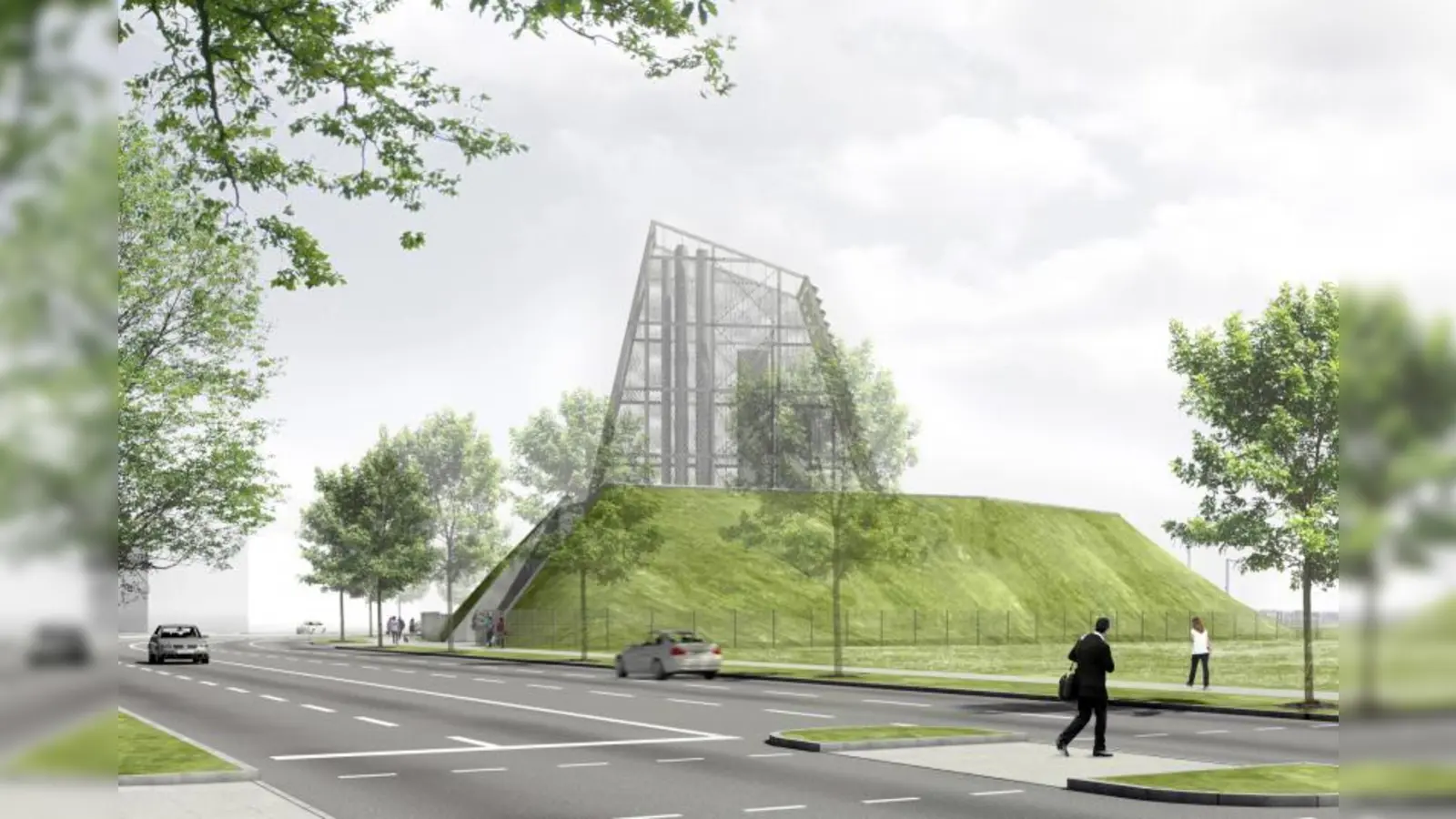 So wird die Energiezentrale Freiham aus Richtung Germering aussehen. Rein formal sei es ein Heizkraftwerk, betonte Stephan Schwarz in seinem Vortrag, „von der Außenwirkung und von der ökologischen Wirkung her, signalisiert es aber etwas ganz anderes“. (Foto: Bohn Architekten)