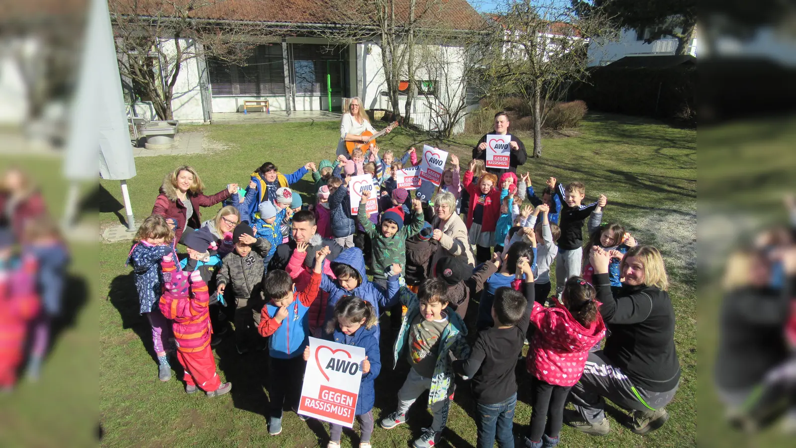 "Wir, die Kinder und Mitarbeiter, der AWO – Kita Rasselbande aus Unterschleißheim, beteiligen uns an dieser Kampagne und wollen gemeinsam mit unserer bunten Vielfalt ein Zeichen setzten", so die KiTa-Leitung. (Foto: privat)