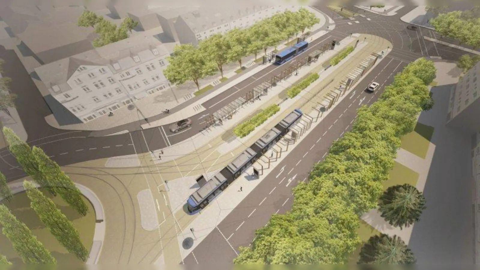 Der Romanplatz aus der Vogelperspektive als Illustration: so soll der Platz ausschauen, wenn der Umbau beendet ist. (Foto: straub architekten bda)