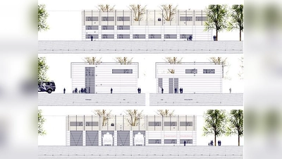 Das neue Feuerwehrhaus Unterbiberg in Ansichten von Westen (oben), Norden und Süden (Mitte) und Osten (unten). 	 (Foto: Schaudt Architekten)