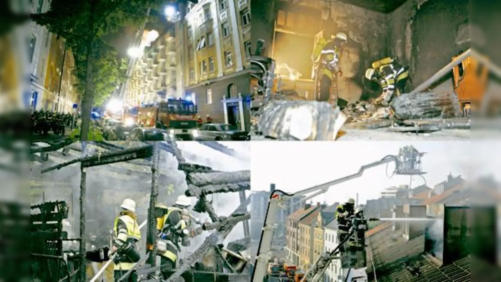 Bei einem Brand müssen die Münchner Feuerwehrleute die Nerven behalten. Höhenangst wie hier bei einem Brand an der Clemensstraße (Bild li. oben) oder an der Tegernseer Landstraße (Bild re. unten) dürfen sie zumindest nicht haben.   (Foto: Berufsfeuerwehr Mü)