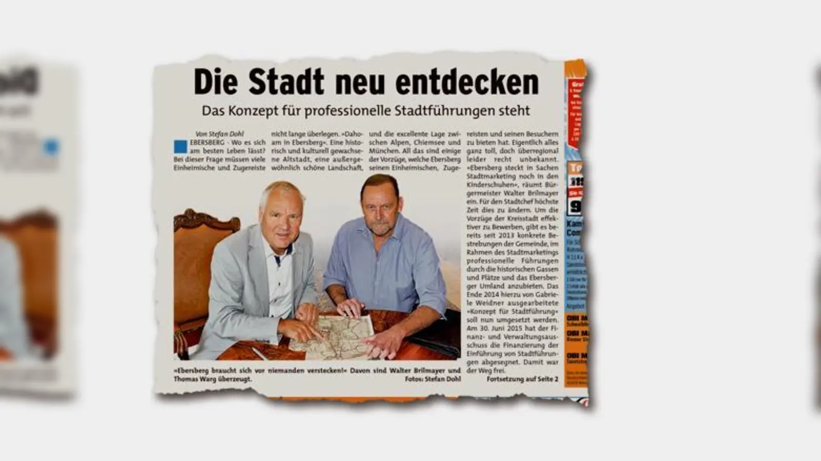 Dieser Zeitungsausschnitt zeigt Walter Brilmayer und Thomas Warg bei der  Veröffentlichung des Stadtführungskonzepts im letzten Herbst.	 (Foto: Archiv)