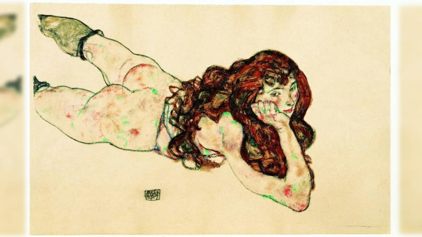 Egon Schiele, Auf dem Bauch liegender weiblicher Akt, 1917, Albertina, Wien (Foto: © Albertina, Wien)
