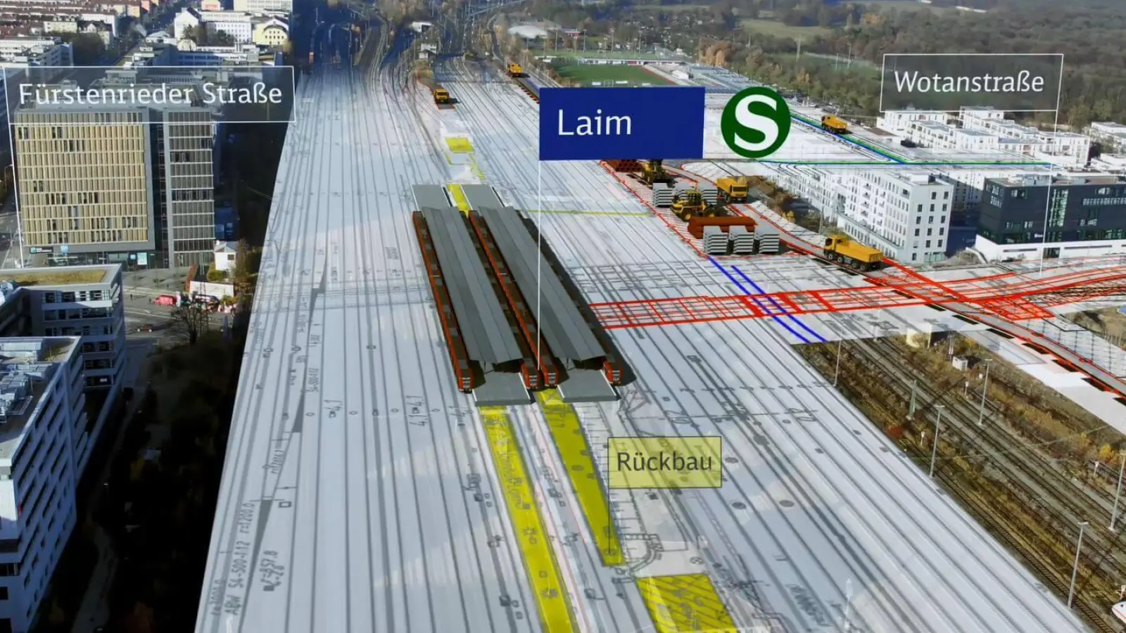 Der alte Bahnsteig in Laim wird abgerissen, weil der Bahnhof für die 2. Stammstrecke grundlegend neu geordnet wird. Künftig gibt es in Laim vier S-Bahn-Gleise an zwei Bahnsteigen. Beim Neubau handelt es sich um den Bahnsteig auf der linken Seite.  (Foto: DB InfraGO)