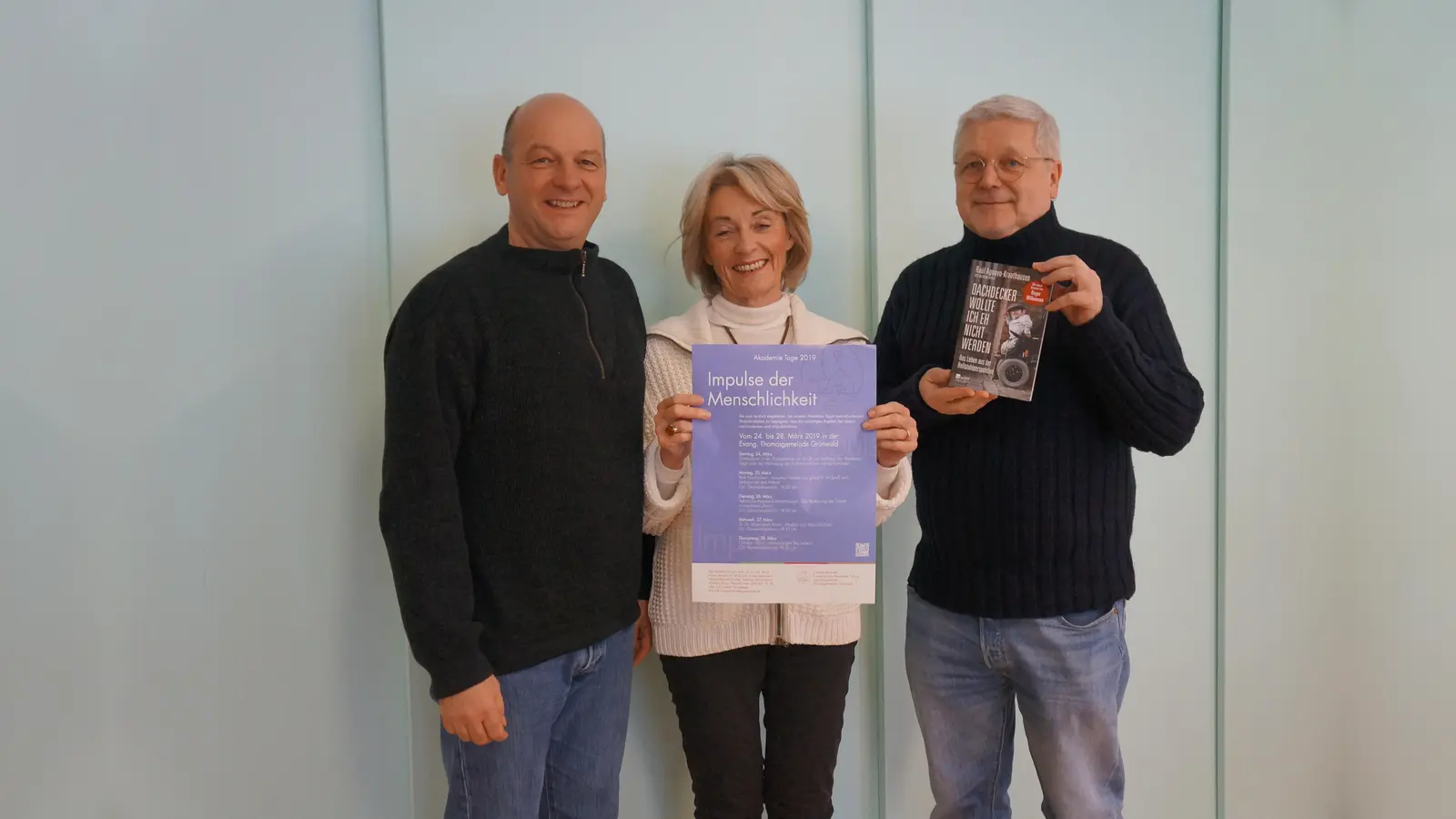 Pfarrer Christian Stalter, Karin Jacobs-Zander und Ingmar Gregorzewski freuen sich auf viele Besucher bei den Akademie-Tagen in Grünwald. (Foto: hw)