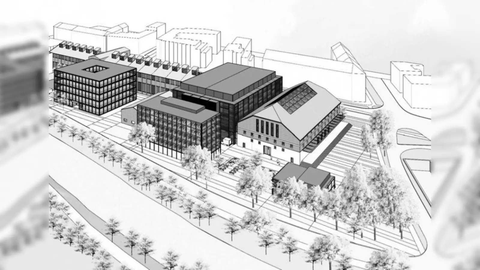 Das Interimsgelände zwischen der Schäftlarn- und Hans-Preisinger Straße, angrenzend an die Brudermühlstraße aus der Vogelperspektive. (Foto: gmp Architekten)