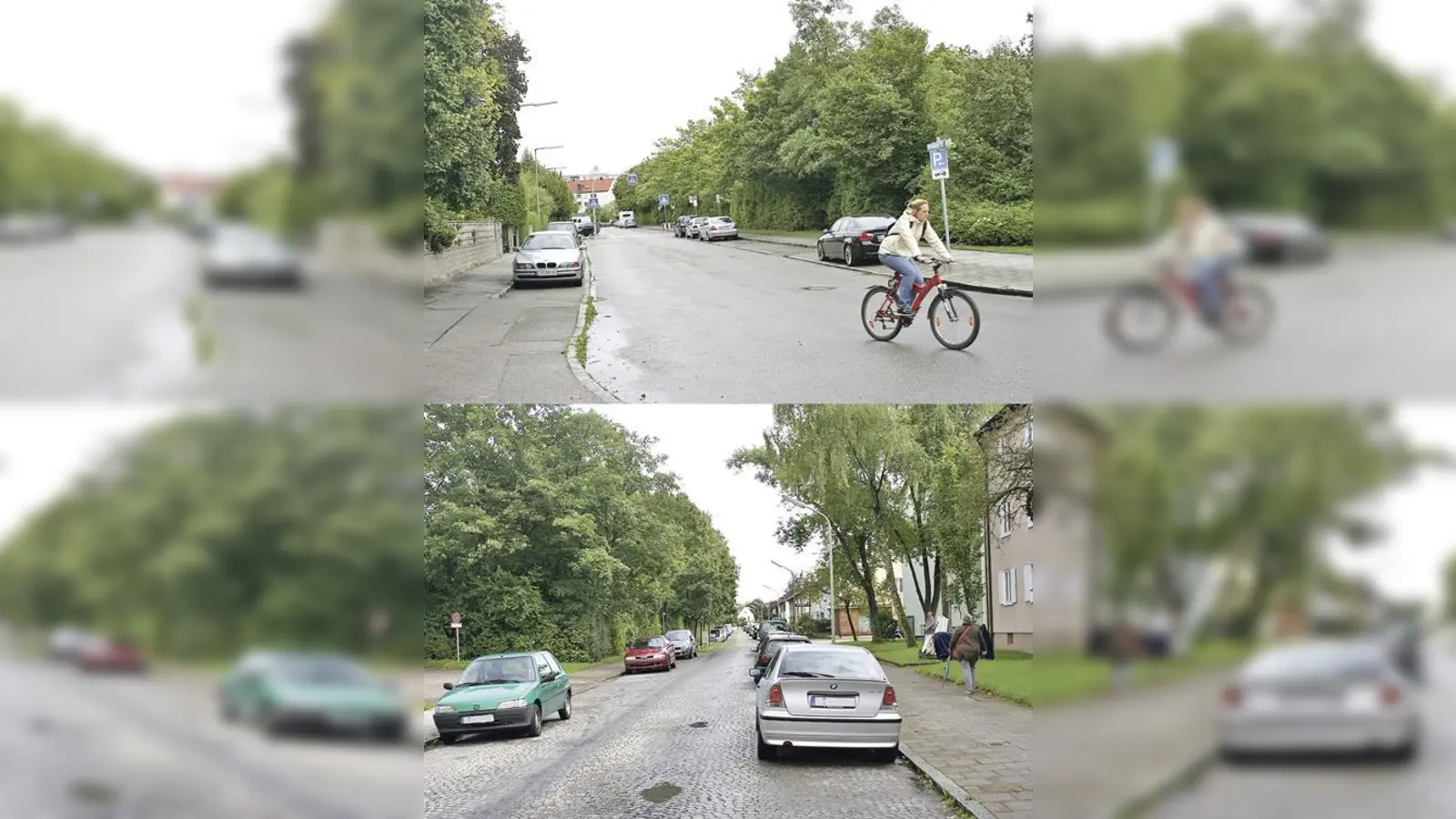 Eine Fahrradstraße könnte auch in der Merseburger Straße im Bereich der Schule entstehen. (oben). Auch die Karl-Lipp-Straße wurde von den Moosacher Lokalpolitikern vorgeschlagen.  (Fotos: ws)