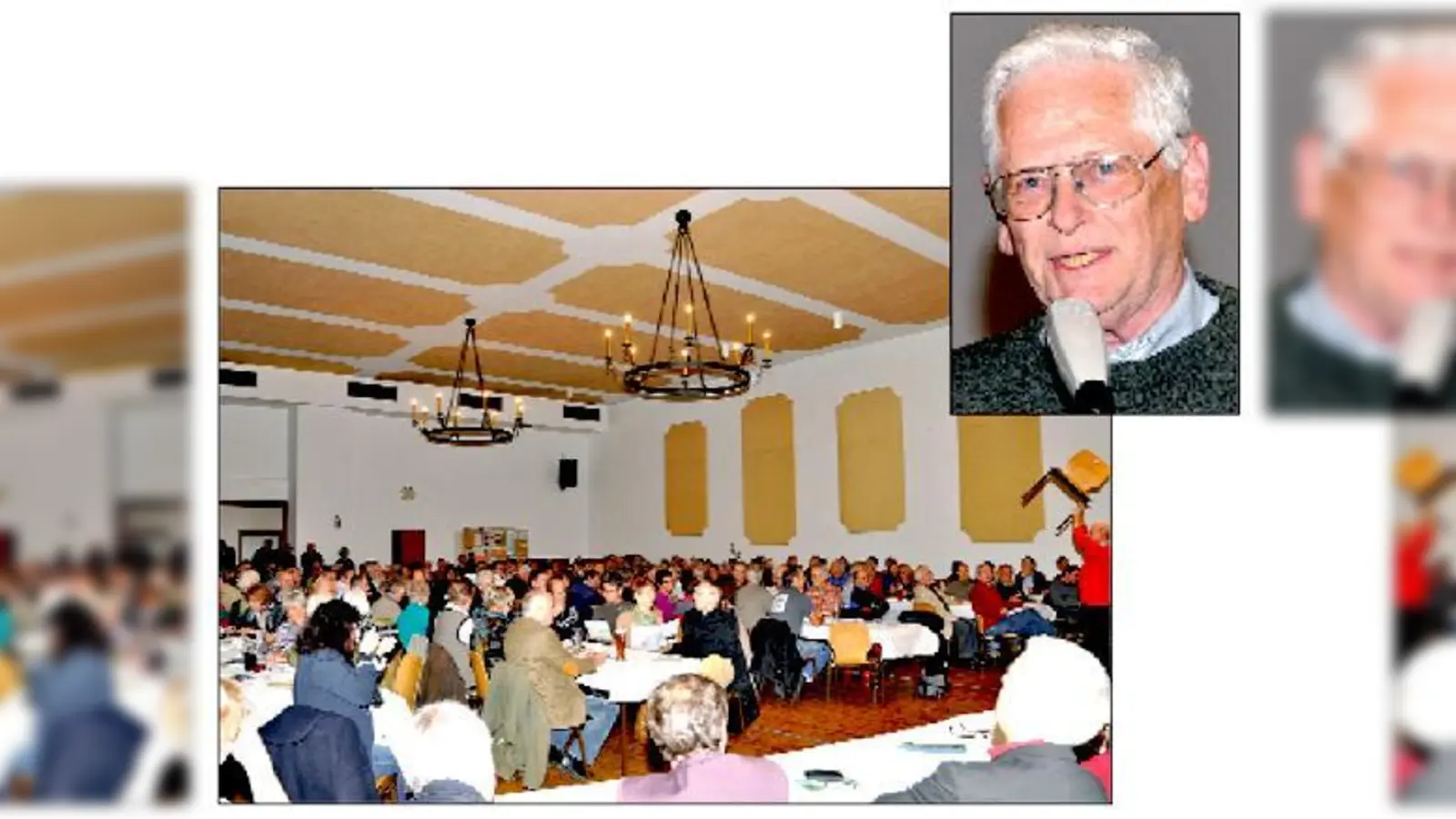 Zur diesjährigen Ebersberger Bürgerversammlung waren so viele Menschen gekommen, dass zusätzliche Stühle herangeschafft werden mussten. Rudolf Scharl (kl. Foto) eröffnete die Fragerunde.	 (Fotos: sf)