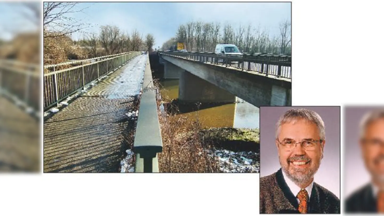 Spätestens ab Mai wird die Heckerbrücke zwischen Ismaning und Garching total gesperrt. Nicht nur Ismanings Bürgermeister Sedlmair (rechts) befürchtet während der Sanierungsarbeiten lange Staus.	 (Fotos: ikb)