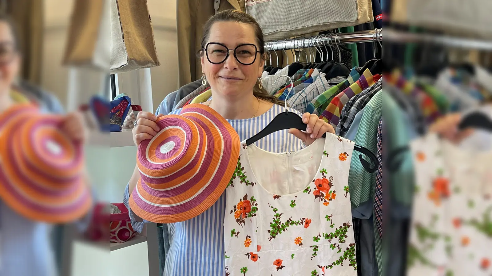 Die Leiterin der Unterhachinger Klawotte hält mit ihrem Team noch viele sommerliche Outfits bereit. Am 1. August geht die Klawotte in Sommerpause. (Foto: Klawotte)