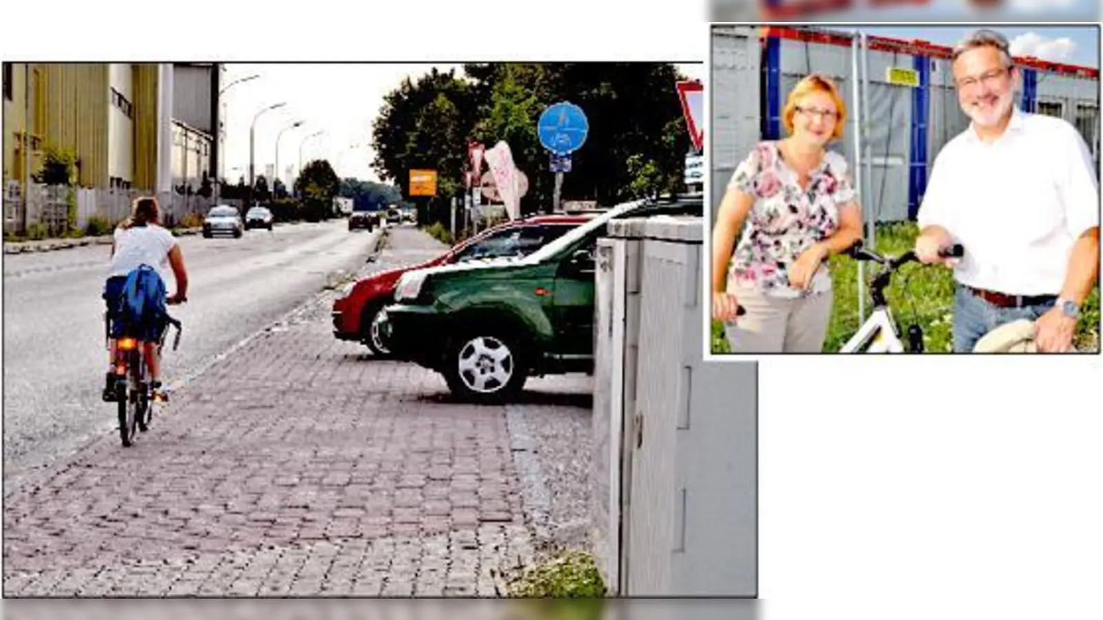 Radfahrer an der Gruber Straße riskieren an den zahlreichen Ein- und Ausfahrten im Gewerbegebiet Nord ständig ihr Leben. Bärbel Kellendorfer-Schmid und Peter Maier von der Poinger SPD machen sich für einen durchgängigen Radweg stark.	 (Foto: Sybille Föll)
