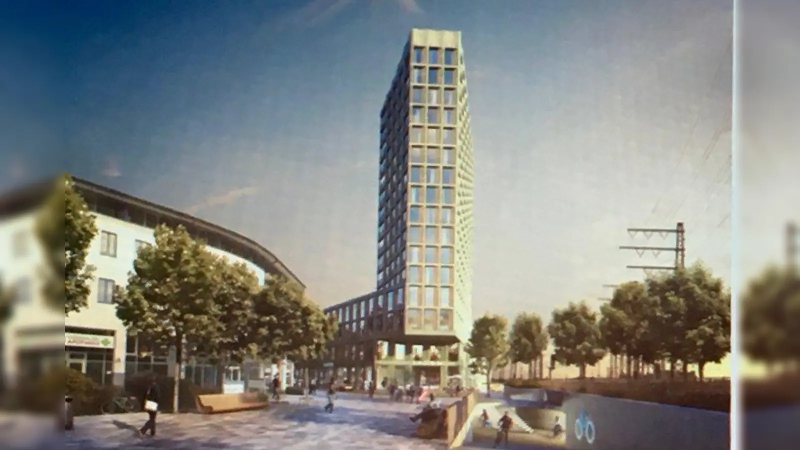 „Bitte nehmen Sie Rücksicht auf das, was da ist“: Im Unterausschuss Planung stieß das 50 Meter hohe und 16 Etagen umfassende Projekt auf glatte Ablehnung. (Foto: Graphik: be_planen)